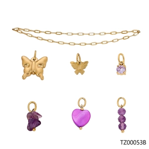 Golden stainless steel DIY jewelry set featuring butterfly and heart shell pendants