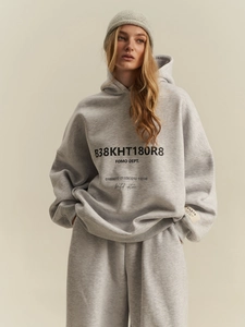 Felpa Oversize Con Cappuccio Da Donna 100% Cotone Stampa Lettere Manica Lunga Streetwear Casual Grigio