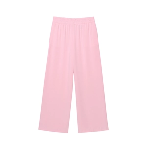 Pantalon large rose pour femme avec taille élastique et coupe ample confortable
