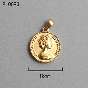 Detail of 18K gold-plated titanium steel coin pendant with Queen Elizabeth II relief