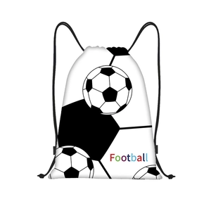 Close-up of durable Oxford polyester drawstring bag featuring classic football print design