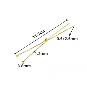 Detailed view of adjustable 1.2mm golden stainless steel box chain with slider bead