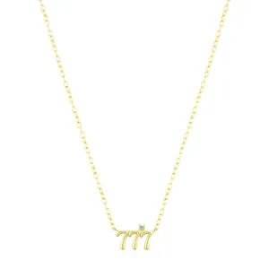 Collier avec pendentif chiffre chanceux 777 en argent 925 et pierre de zircon cubique