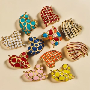 Heart Shape Pendants Stainless Steel Enamel Colorful Leopard Plaid Striped DIY Jewelry Making Charms Accessory