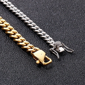 Minimalist titanium steel Cuban chain necklace and bracelet set in gold and silver