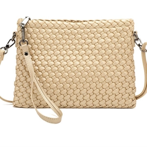 Women Handwoven PU Leather Crossbody Bag Fashion Minimalist Shoulder Clutch Purse With Detachable Long Strap