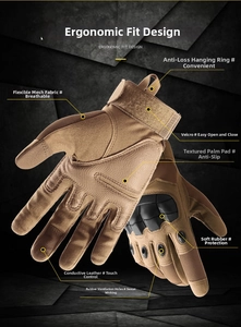 Tactical glove detail showing touchscreen fingertips and rubber protective shell