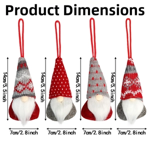 Size chart showing 5.5 inch height of four different knitted Christmas gnome ornaments