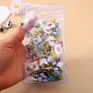Cute Japanese cartoon metal pins featuring pandas and hearts in a transparent poly bag