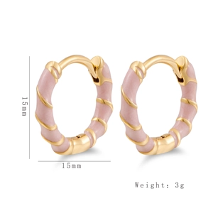 Minimalist 15mm gold-plated hoop earrings with pink enamel inlay and spiral texture