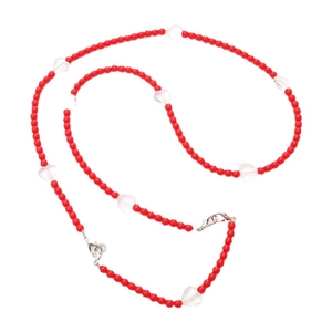 Acrylic beaded crossbody phone strap with red beads and transparent heart charms