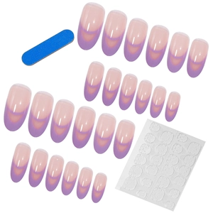 Pale lavender dual French press-on nails set with 24 pieces, file, and adhesive tabs