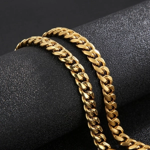 Golden titanium steel Cuban chain necklace with polished finish for hip hop style fashion