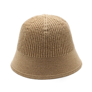 Damen Strick-Fischerhut in Beige mit vertikalem Rippenmuster und weicher Sonnenkrempe