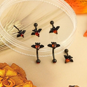 Black stainless steel bat body jewelry set with red heart zircon for Halloween piercing