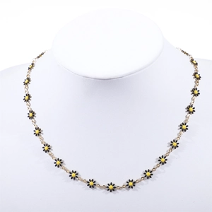 18K gold plated stainless steel necklace featuring black and yellow daisy charms