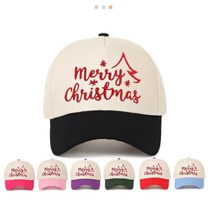 Christmas Baseball Cap Cotton Merry Christmas Embroidery Color Block Adjustable Snapback Holiday Hat Unisex