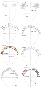 Detailed size and weight chart for festive Christmas headbands with reindeer and snowflake motifs