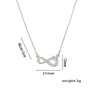 Titanium steel infinity necklace with heart gemstone and size specifications 21mm x 12mm