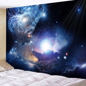 Detail view of the galaxy tapestry showing nebula patterns on a bedroom wall decoration