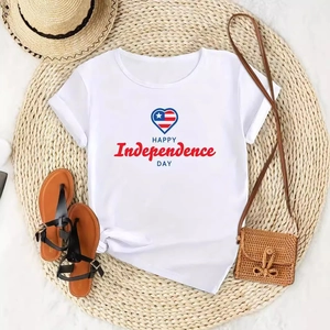 T-Shirt Homme Coton Independence Day Drapeau USA Imprimé Cœur Manche Courte Col Rond Décontracté Respirant