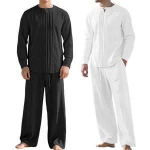 Herren Set aus Baumwolle und Leinen mit Faltenhemd und weit geschnittener Freizeithose
