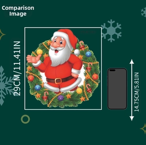 Size comparison of Santa Claus Christmas wreath sticker showing 29cm diameter dimension