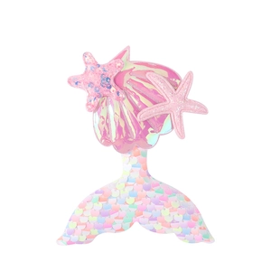 Sparkly pink mermaid tail hair clip with sequin scales and glittery starfish decor