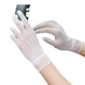 White mesh fishnet wedding gloves made of elastic spandex for summer bridal ceremony