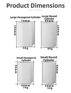 Size specifications for hexagonal and cylindrical silicone resin candle molds