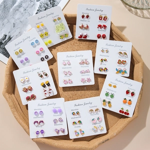 Colorful Alloy Enamel Stud Earrings For Women Girls Cartoon Fruit Food Dopamine Style Daily Fashion Jewelry Gift