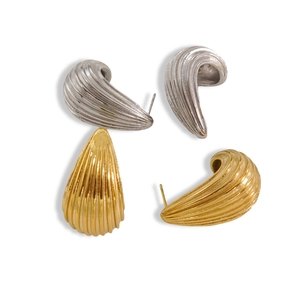 Minimalist striped water-drop earrings in 14K gold and silver stainless steel set