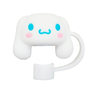 Detail of white silicone Cinnamoroll straw cover for 10mm cups with character features