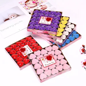 50-piece set of smokeless heart-shaped tealight candles in colorful aluminum tins