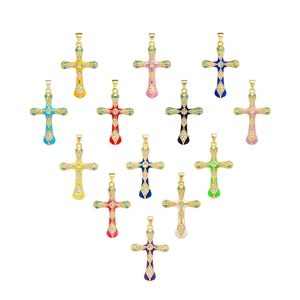 Cross Pendant Colorful Enamel Copper 18K Gold Plated Zircon Religious Bohemian Style DIY Jewelry Findings For Women