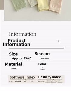 Detail of knit pattern and ruffled cuffs on cotton socks in pastel colors