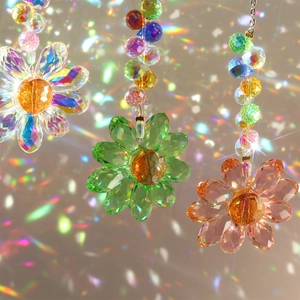 Three crystal sunflower suncatchers in colorful finishes for window garden decor
