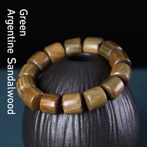 Natural Sandalwood Wood Bead Bracelet Ethnic Style Hand Polished Barrel Beads Buddha Prayer Bracelet For Men Women Daily Decor Jewelry
