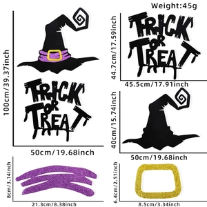 Detailed dimensions of Halloween DIY witch hat and Trick or Treat felt wall stickers
