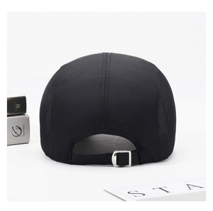 Rear view of quick-dry sun hat with breathable mesh side panels and metal buckle