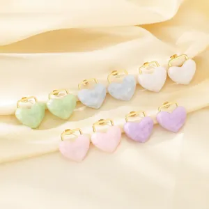 Heart Stud Earrings 18K Gold Plated Stainless Steel Marble Texture Resin Summer Sweet Fresh Vacation Jewelry For Women