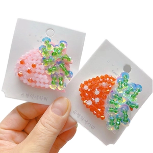 Handmade beaded strawberry hair clips set in pink and orange for girls and kids
