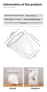 Detail showing PE mesh kitchen sink strainer bags with stretchable size specifications