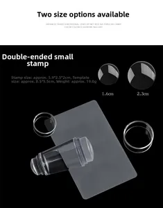 Dual-ended clear nail stamper with silicone heads, scraper, and protective lids set