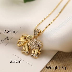 Detailed view of elephant pendant with cubic zirconia and dimensions 2.2cm x 2.3cm