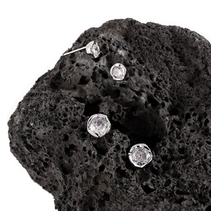S925 sterling silver irregular stud earrings with cubic zirconia in three sizes