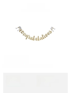 Detail of gold glitter Congratulations banner with 15cm height specifications