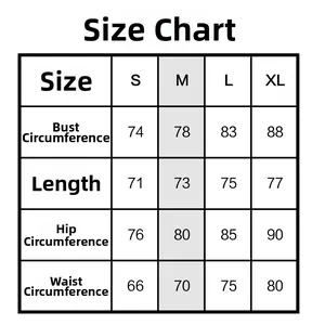 Size chart for women's one-piece swimsuit featuring bust, length, hips, and waist measurements
