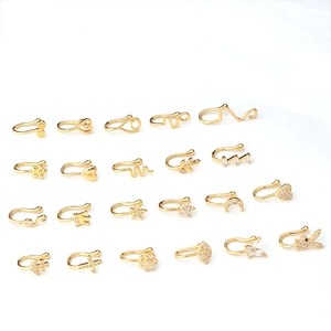 Gold plated non-piercing clip-on nose rings with assorted heart, star and moon zircon charms