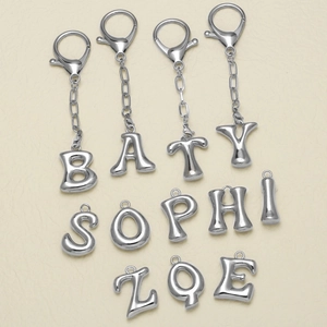 Polished silver metal alphabet keychains and 18k gold style pendants for bag accessories